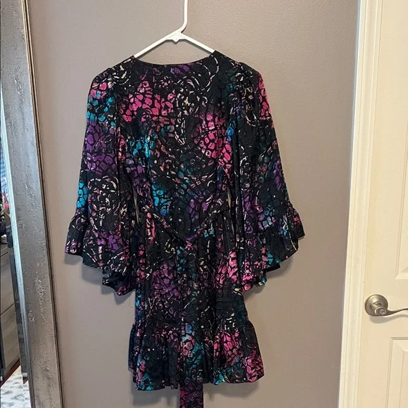 Betsey Johnson Black Wrap Tunic with Pink, Purple & Teal Accents - Picture 4 of 4